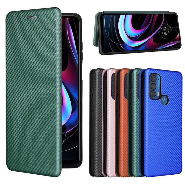 Motorola Edge (2021) Carbon Fiber Texture Magnetic Horizontal Flip TPU + PC + PU Leather Case with Card Slot(Green)