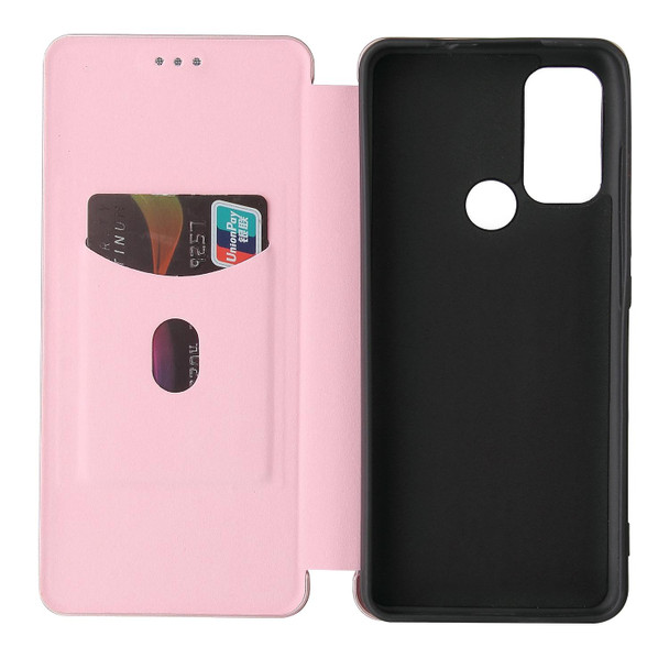 Motorola Edge (2021) Carbon Fiber Texture Magnetic Horizontal Flip TPU + PC + PU Leather Case with Card Slot(Pink)