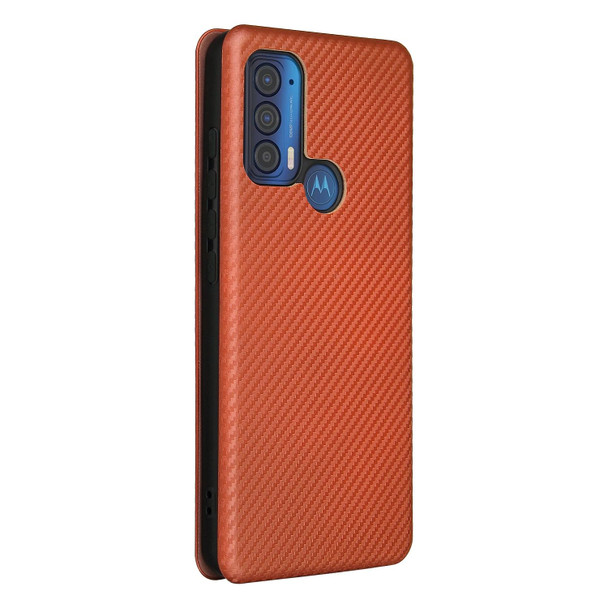Motorola Edge (2021) Carbon Fiber Texture Magnetic Horizontal Flip TPU + PC + PU Leather Case with Card Slot(Brown)
