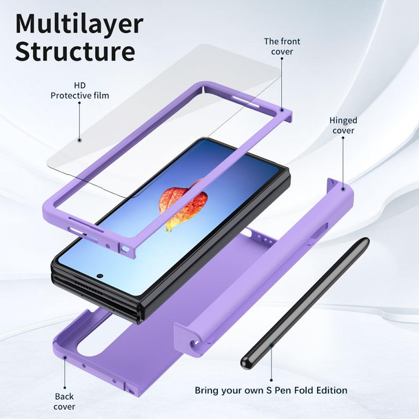 Samsung Galaxy Z Fold4 Macaron Hinge Phone Case with Stylus Pen Fold Edition & Protective Film(Purple)