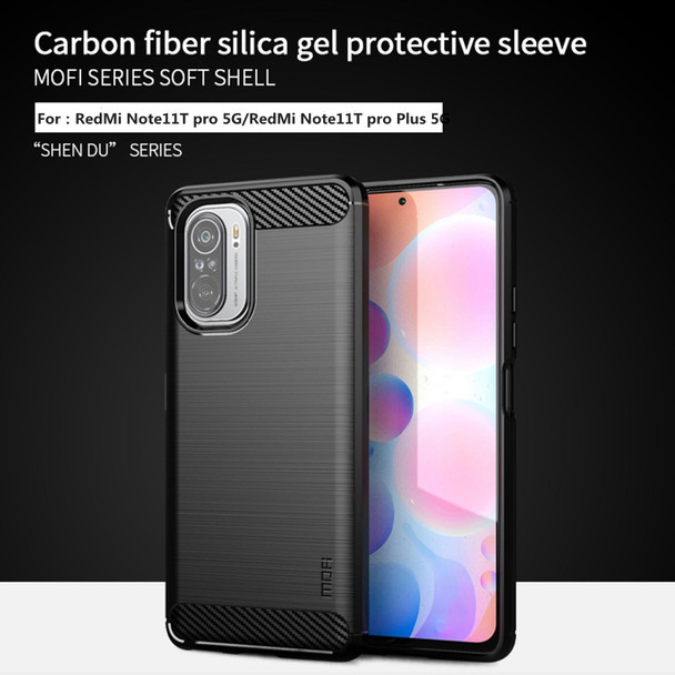 Xiaomi Redmi Note 11T Pro 5G / 11T Pro Plus 5G MOFI Gentleness Series Brushed Texture Carbon Fiber Soft TPU Case(Gray)