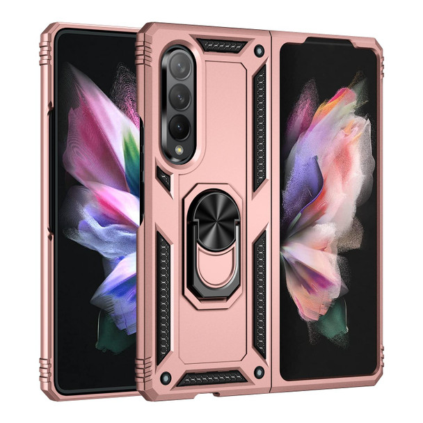 Samsung Galaxy Z Fold3 5G Shockproof TPU + PC Phone Case with Rotating Holder(Rose Gold)