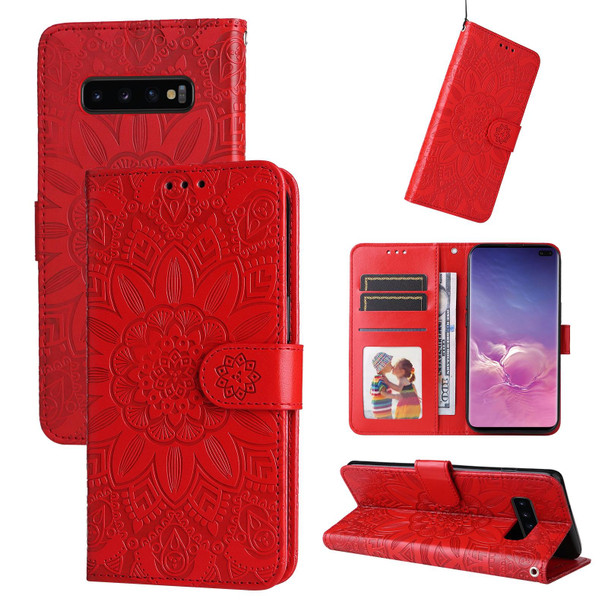 Samsang Galaxy S10 Embossed Sunflower Leather Phone Case(Red)