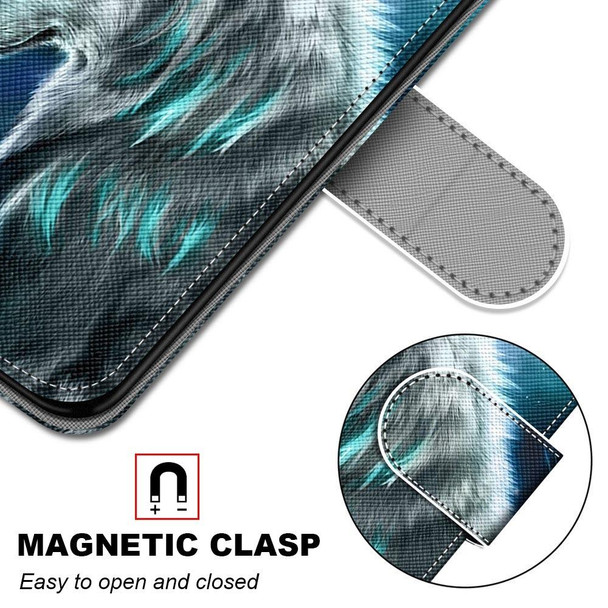 Samsung Galaxy M32 Coloured Drawing Cross Texture Horizontal Flip PU Leather Case with Holder & Card Slots & Wallet & Lanyard(Pensive Wolf)