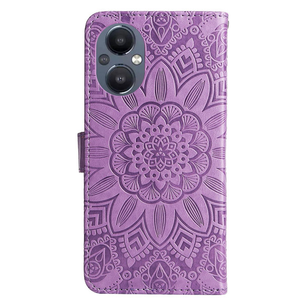 OPPO Reno7 Z / OnePlus Nord N20 5G Embossed Sunflower Leather Phone Case(Purple)