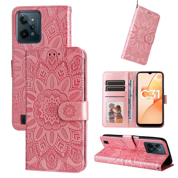 OPPO Realme C31 Embossed Sunflower Leather Phone Case(Rose Gold)