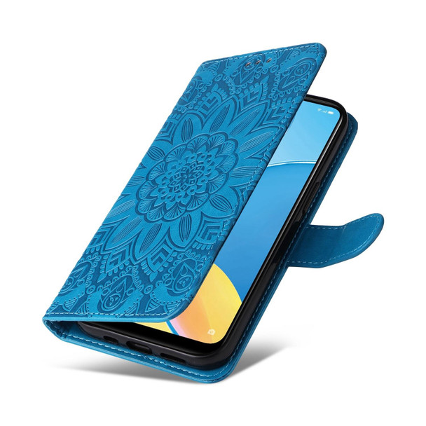 OPPO A15 / A16K / A16e Embossed Sunflower Leather Phone Case(Blue)