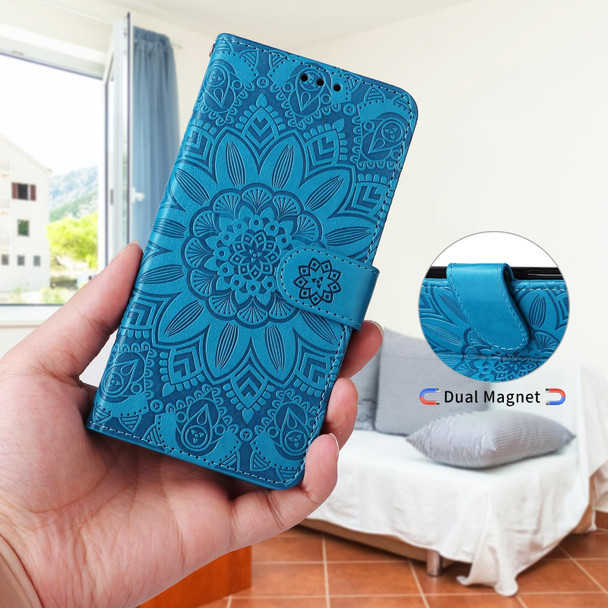 Samsang Galaxy S10+ Embossed Sunflower Leather Phone Case(Blue)