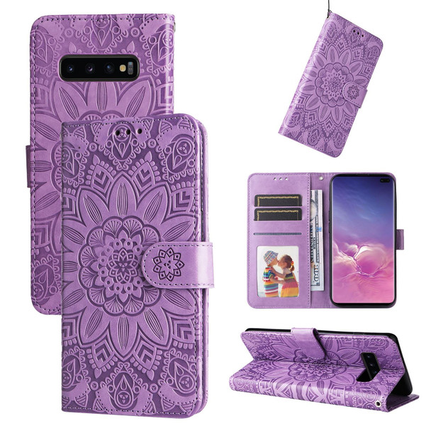 Samsang Galaxy S10 Embossed Sunflower Leather Phone Case(Purple)