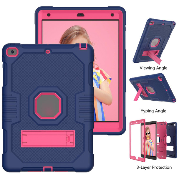 Contrast Color Robot Shockproof Silicone + PC Tablet Case - iPad 10.2 2021(Navy Blue Rose)