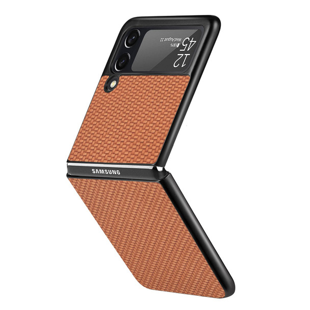 Samsung Galaxy Z Flip3 5G Cross Pattern Slim PC Protective Case(Brown)