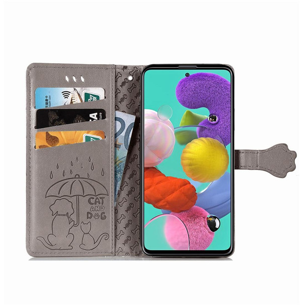 Galaxy A71 5G Cute Cat and Dog Embossed Horizontal Flip Leather Case with Bracket / Card Slot / Wallet / Lanyard(Gray)