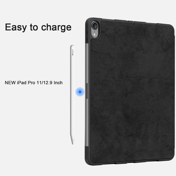 Horizontal Flip Leather Case with Pen Slot  Three-folding Holder & Wake-up / Sleep Function for iPad Pro 12.9 (2018)(Blue)
