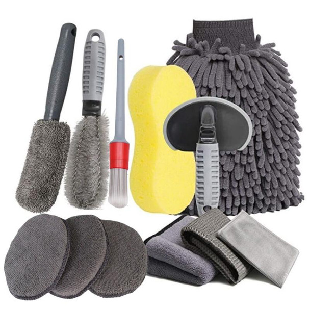 12 PCS / Set Car Wash Tool Brush Car Tires Brush Double Strand Wheel Brush(Gray )