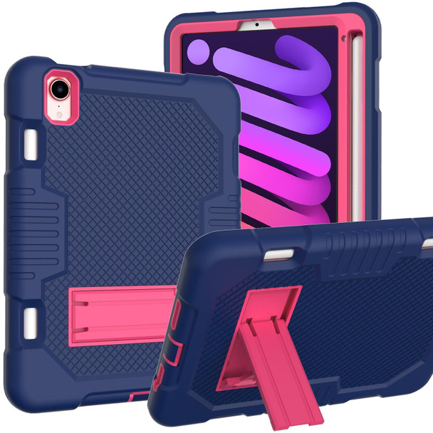 Contrast Color Robot Shockproof Silicone + PC Tablet Case - iPad mini 6(Navy Blue Rose)