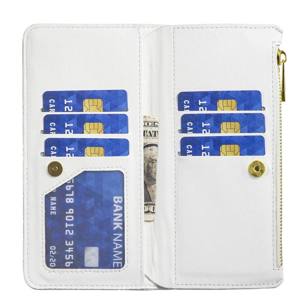 Diamond Lattice Zipper Wallet Leatherette Flip Phone Case - iPhone 7 Plus / 8 Plus(White)