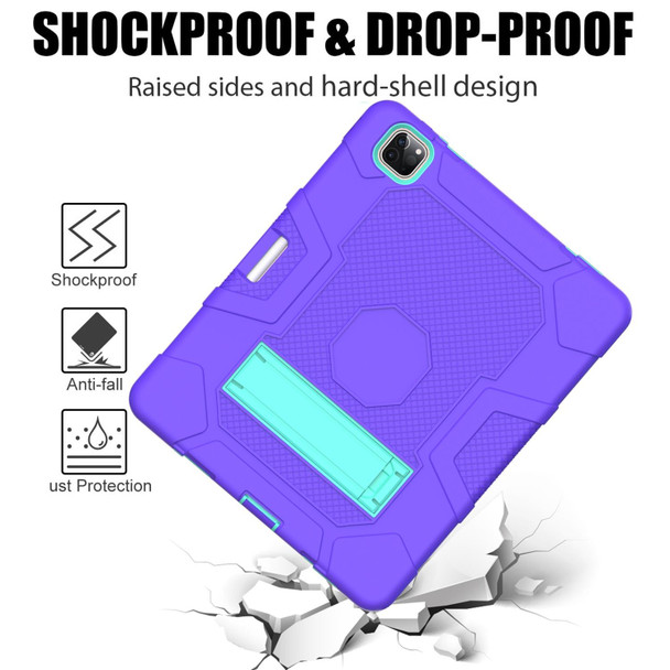 Contrast Color Robot Shockproof Silicone + PC Protective Tablet Case with Holder - iPad Pro 12.9 inch (2020)(Purple Mint Green)