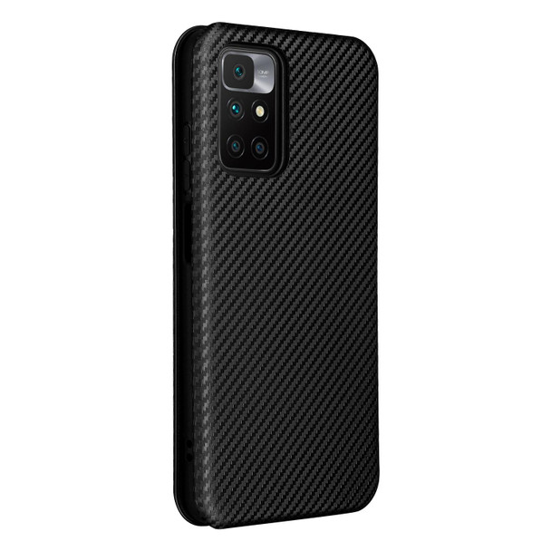 Carbon Fiber Texture Magnetic Horizontal Flip TPU + PC + PU Leatherette Case with Card Slot - Xiaomi Redmi 10(Black)