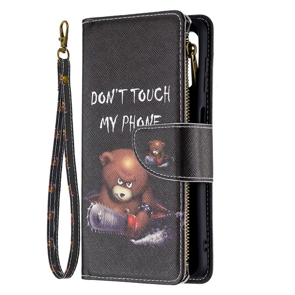 Samsung Galaxy M32 Colored Drawing Pattern Zipper Horizontal Flip Leather Case with Holder & Card Slots & Wallet(Bear)