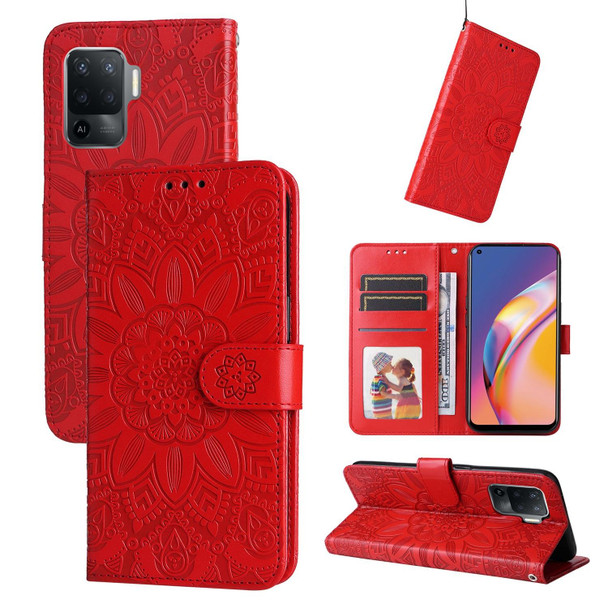 OPPO A94 4G / F19 Pro / Reno5 F Embossed Sunflower Leather Phone Case(Red)