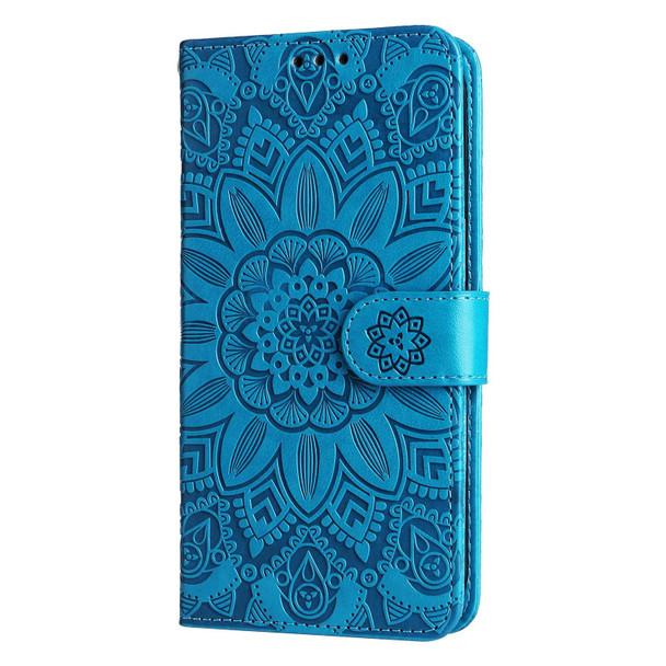 Xiaomi Redmi Note 11E Embossed Sunflower Leather Phone Case(Blue)