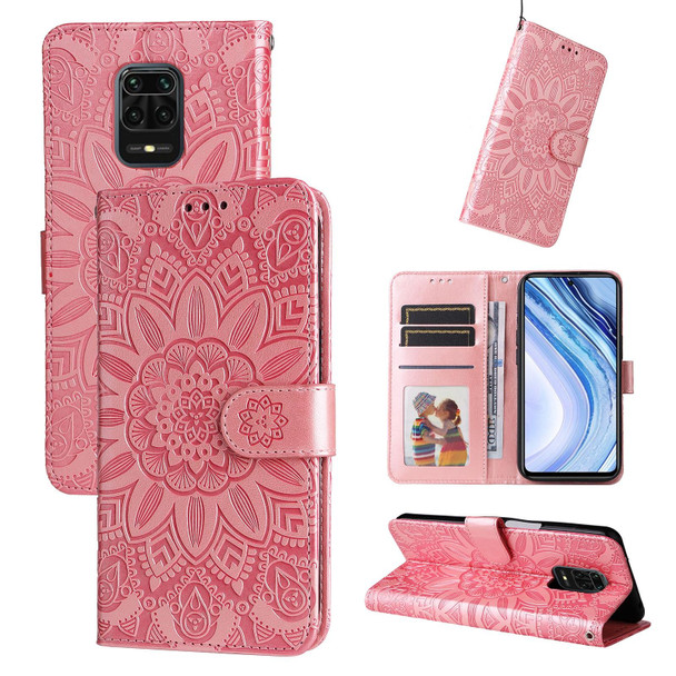 Xiaomi Redmi Note 9S Embossed Sunflower Leather Phone Case(Pink)