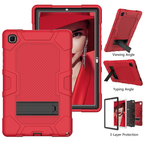 Samsung Galaxy Tab A7 10.4 (2020) T500 / T505 Contrast Color Robot Shockproof Silicone + PC Protective Case with Holder(Red Black)