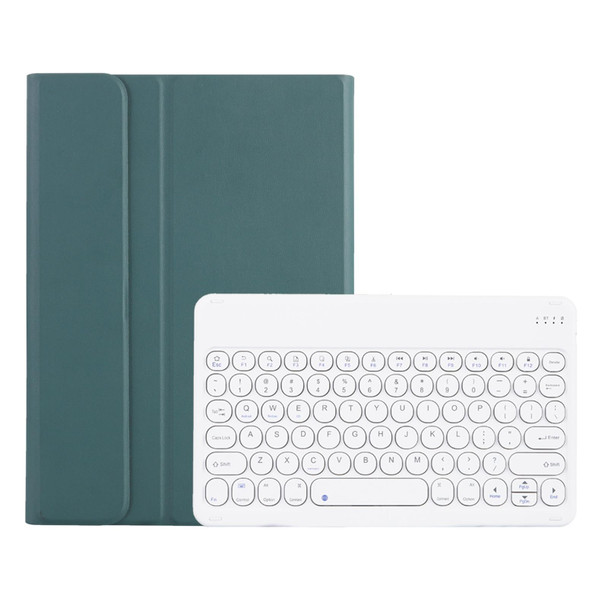 Y0N5 TPU Tablet Case Lambskin Texture Round Keycap Bluetooth Keyboard Leather Tablet Case with Holder - Xiaomi Pad 5 / 5 Pro(Dark Green)