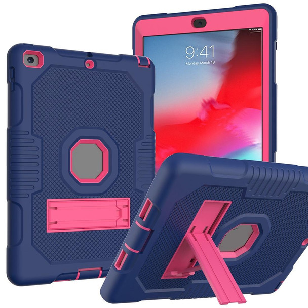 Contrast Color Robot Shockproof Silicone + PC Protective Case with Holder - iPad 9.7 (2017/2018)(Navy Blue Rose)