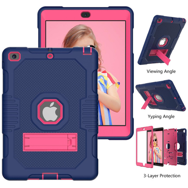 Contrast Color Robot Shockproof Silicone + PC Protective Case with Holder - iPad 9.7 (2017/2018)(Navy Blue Rose)