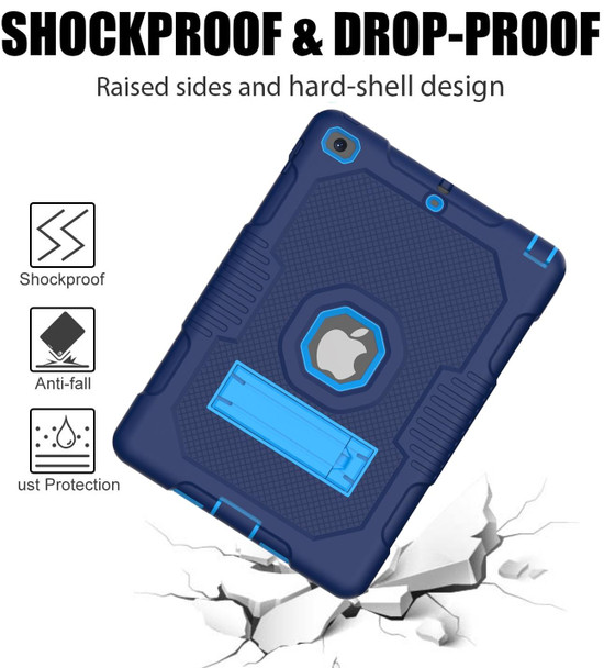 Contrast Color Robot Shockproof Silicone + PC Protective Case with Holder - iPad 9.7 (2017/2018)(Navy Blue)