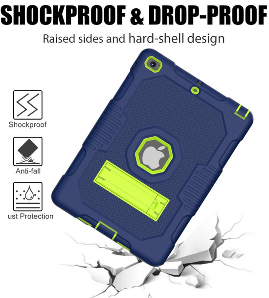 Contrast Color Robot Shockproof Silicone + PC Protective Case with Holder - iPad 9.7 (2017/2018)(Navy Blue Yellow Green)