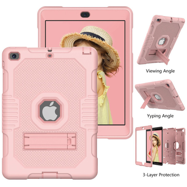 Contrast Color Robot Shockproof Silicone + PC Protective Case with Holder - iPad 9.7 (2017/2018)(Rose Gold)
