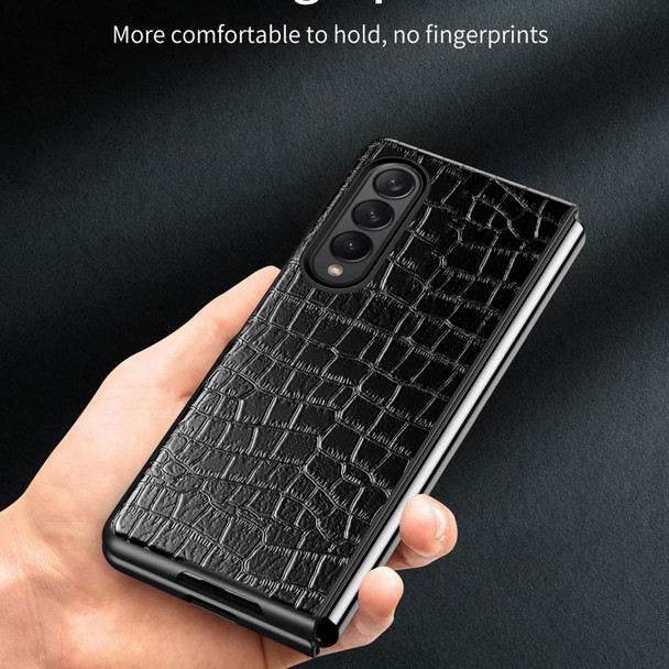 Samsung Galaxy Z Fold3 5G Crocodile Texture Leather Folding Protective Case(Blue)