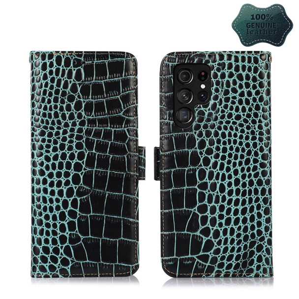 Samsung Galaxy S22 Ultra 5G Crocodile Top Layer Cowhide Leather Phone Case(Green)