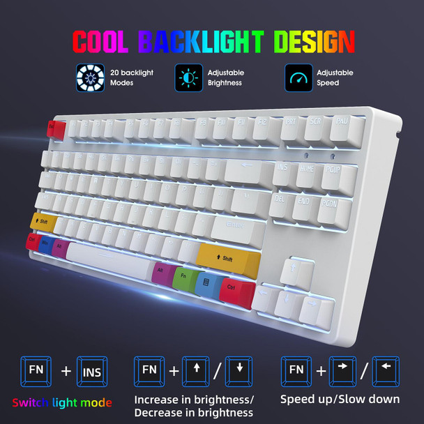 HXSJ L600 87 Keys USB-C / Type-C Wired Red Shaft Mechanical Keyboard with Cool Backlight(White)