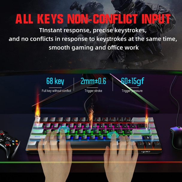 HXSJ V800 68 Keys Type-C Wired Cool Backlight Mechanical Keyboard(Red Shaft)