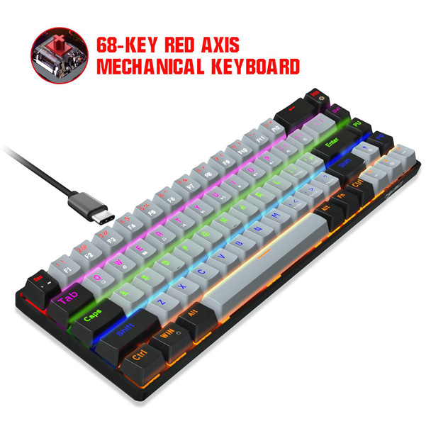 HXSJ V800 68 Keys Type-C Wired Cool Backlight Mechanical Keyboard(Red Shaft)