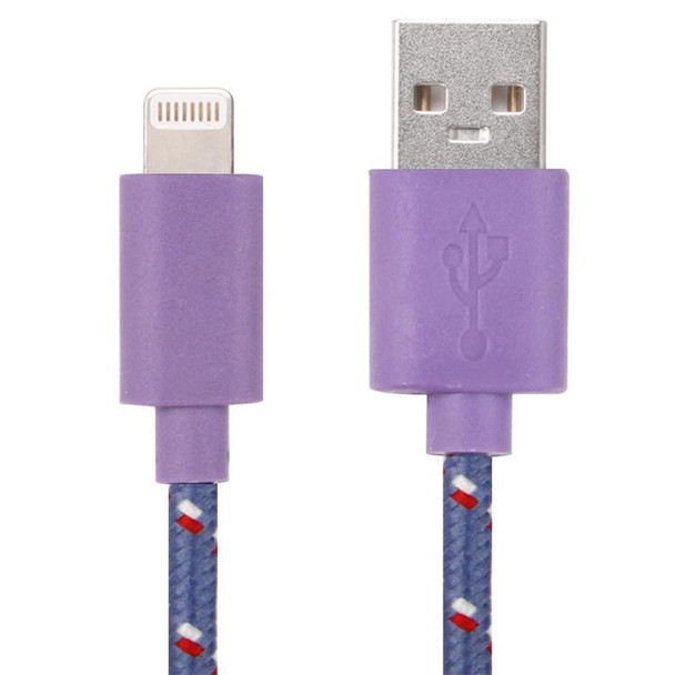 1m Nylon Netting USB Data Transfer Charging Cable - iPhone, iPad, Compatible with up to iOS 15.5(Purple)