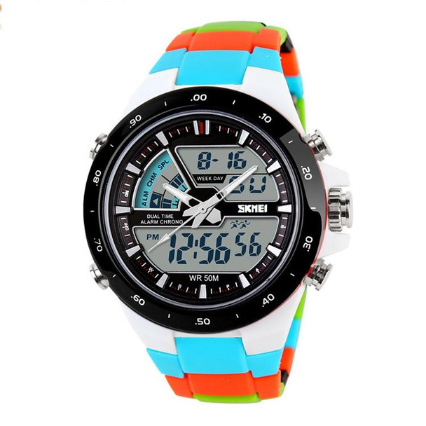 SKMEI 1016 Multifunctional Men Outdoor Sports Camouflage Noctilucent Waterproof Double Digital Watch (Blue)