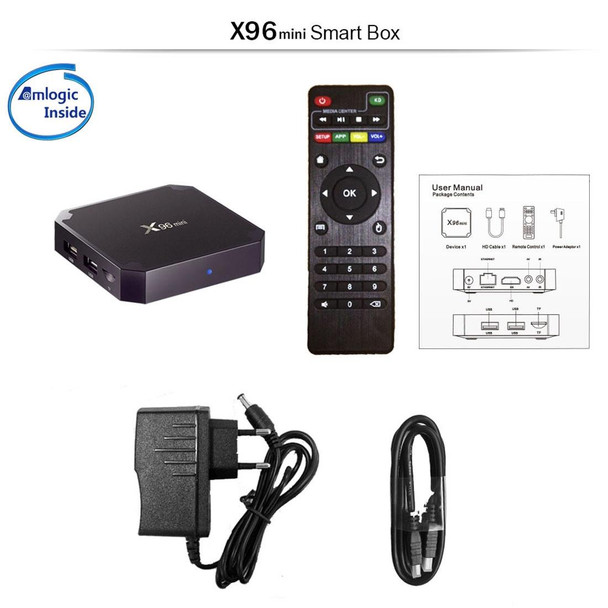 X96 mini 4K*2K UHD Output Smart TV BOX Player with Remote Controller without Wall Mount, Android 7.1.2 Amlogic S905W Quad Core ARM Cortex A53 2GHz, RAM: 1GB, ROM: 8GB, Supports WiFi, HDMI, TF(Black)