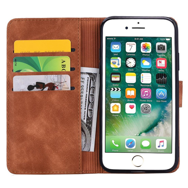 Calf Pattern Double Folding Design Embossed Leatherette Case with Wallet & Holder & Card Slots - iPhone SE 2020 & 8 & 7(Brown)