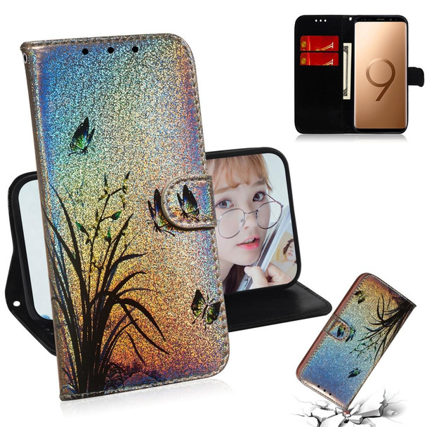 Colored Drawing Pattern Colorful Magnetic Buckle Horizontal Flip PU Leatherette Case with Holder & Card Slots & Wallet & Lanyard - Galaxy S9+(Butterfly Orchid)