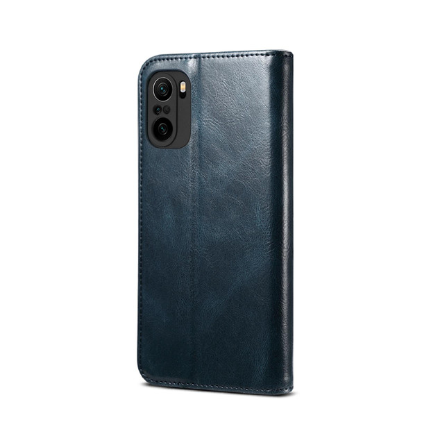 Xiaomi Redmi K40 / K40 Pro Simple Wax Crazy Horse Texture Horizontal Flip Leather Case with Card Slots & Wallet(Navy Blue)