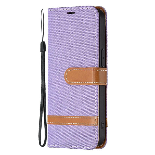 Color Matching Denim Texture Horizontal Flip Leatherette Case with Holder & Card Slots & Wallet & Lanyard - iPhone 13 Pro Max(Purple)