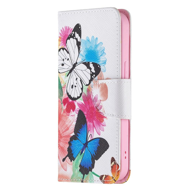 Colored Drawing Pattern Horizontal Flip Leatherette Case with Holder & Card Slots & Wallet - iPhone 13 Pro(Two Butterflies)