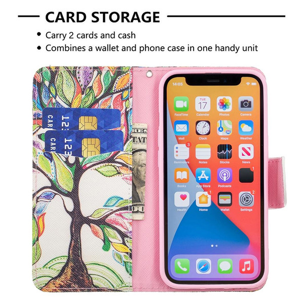 Colored Drawing Pattern Horizontal Flip Leatherette Case with Holder & Card Slots & Wallet - iPhone 13 mini(Tree of Life)