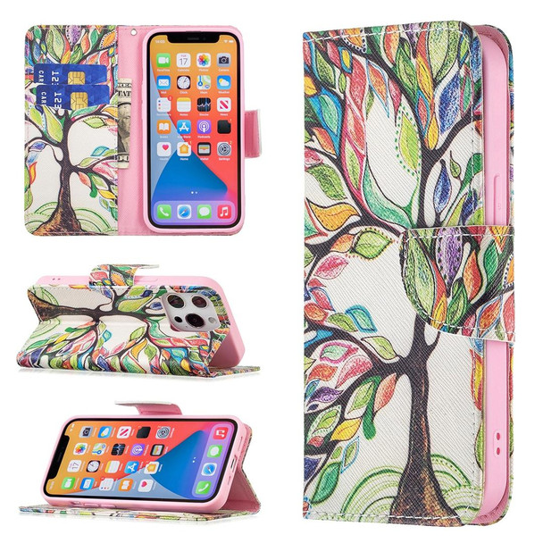 Colored Drawing Pattern Horizontal Flip Leatherette Case with Holder & Card Slots & Wallet - iPhone 13(Tree of Life)