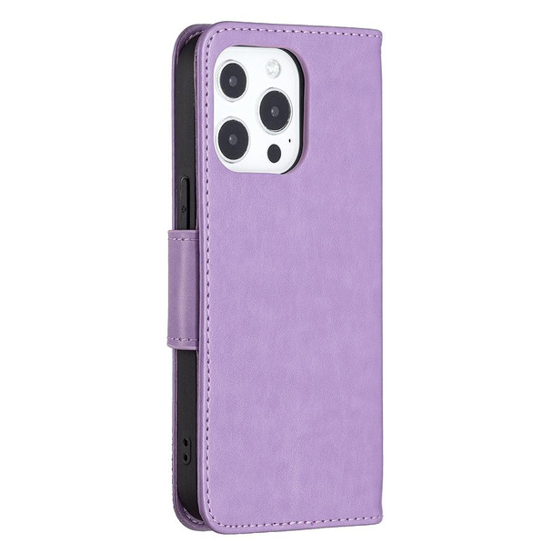 Embossing Two Butterflies Pattern Horizontal Flip PU Leatherette Case with Holder & Card Slot & Wallet & Lanyard - iPhone 13(Purple)