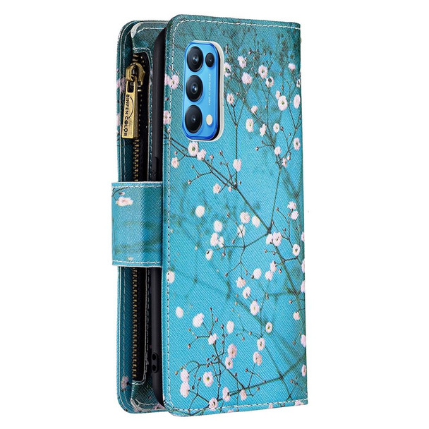 OPPO Reno5 5G Colored Drawing Pattern Zipper Horizontal Flip Leather Case with Holder & Card Slots & Wallet(Plum Blossom)